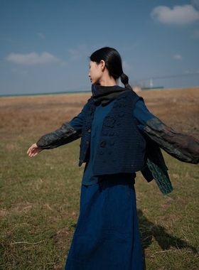 MMBL慢慢变蓝荼手工勾植物染背心马甲