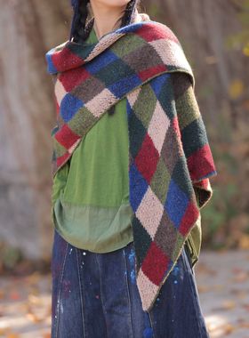 MMBL慢慢变蓝荼菱格三角围巾351277