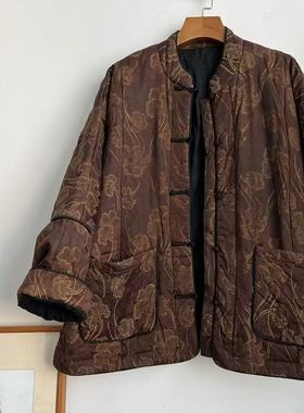 MMBL慢慢变蓝荼-新中式对襟盘扣脏染提花棉服33786