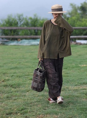 MMBL慢慢变蓝原创设计【荼】自制文艺复古水桶包手拎包