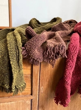 MMBL慢慢变蓝荼文艺复古做旧慵懒保暖个性时尚棉麻围巾女35375