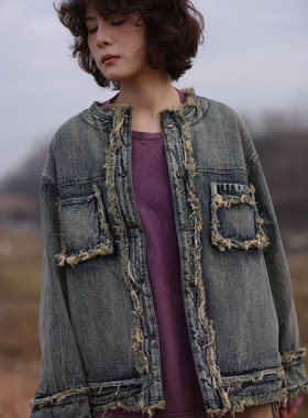 MMBL慢慢变蓝荼磨毛牛仔外套宽松水洗做旧35871