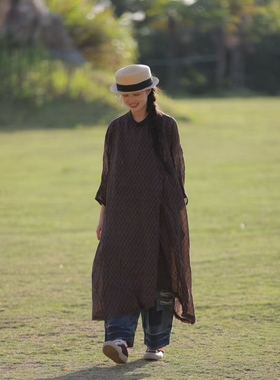 MMBL慢慢变蓝荼香云纱苎麻连衣裙袍子331012