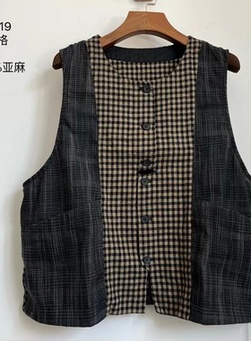 MMBL文艺复古慢慢变蓝-荼家舒适文艺格纹马甲经典款