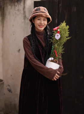 MMBL慢慢变蓝荼家33399复古丝绒连衣裙