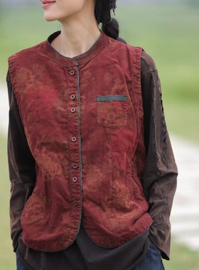 MMBL文艺复古慢慢变蓝荼秋款复古提花双层马甲