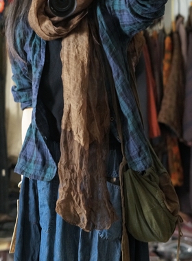 MMBL慢慢变蓝荼植物染蚕丝围巾5248 长120宽66