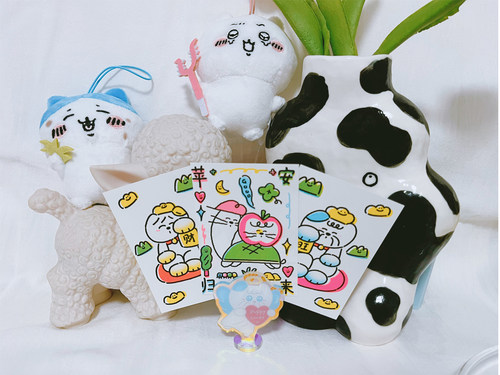 oneone原创设计 好寓意 招财 兴旺 苹安 riso印刷小画装饰好物