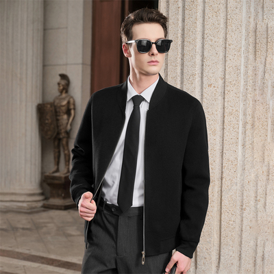 【100%羊毛】男士秋冬双面呢子拉链大衣加厚短款棒球领外套羊绒