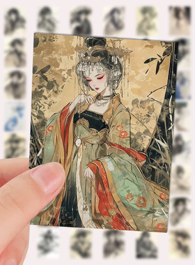 64张国风侠客贴纸中国风水墨画ai国潮手机壳笔记本水杯行李箱贴画