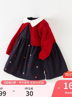 【商场同款】戴维贝拉女童连衣裙春春儿童新年红色裙子宝宝公主裙
