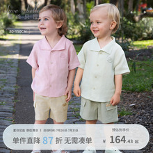 戴维贝拉儿童短裤套装2025男童新款亚麻衬衫两件套男中大童夏装