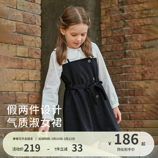戴维贝拉女童假两件连衣裙中大童洋气裙子学院风2026春装新款儿童