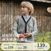 戴维贝拉儿童毛衣背心2026春男童中大童纯棉针织学院风抗静电马甲