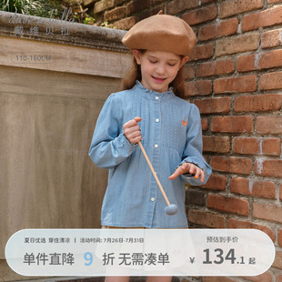 儿童牛仔衬衣女孩上衣童装 秋季 大童 2025新款 戴维贝拉女童纯棉衬衫