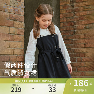 戴维贝拉女童假两件连衣裙中大童洋气裙子学院风2026春装新款儿童