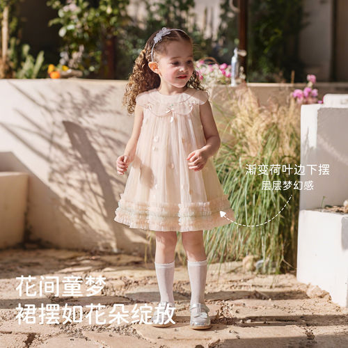 戴维贝拉女童连衣裙公主裙短袖裤子套装