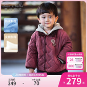 戴维贝拉棉服冬装 男童抗静电摇粒绒外套男宝防水国风新年两件套