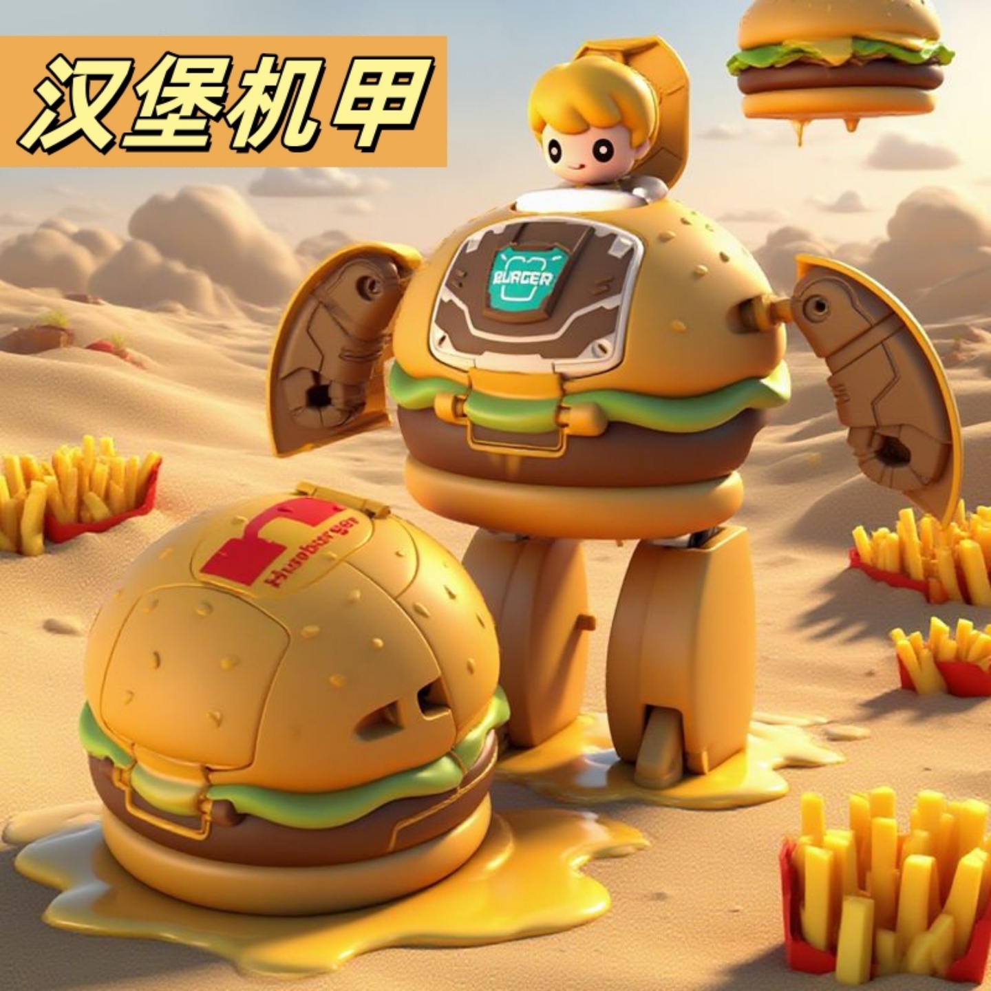 汉堡机器人儿童变形机甲玩具