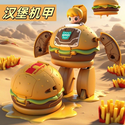 汉堡机器人儿童变形机甲玩具
