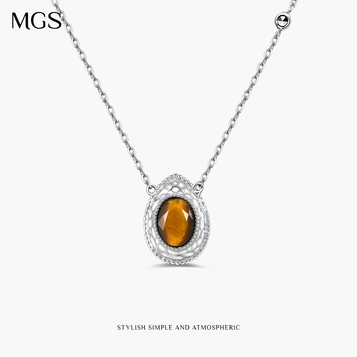 MGS/曼古银织梦925银水滴项链青金石虎眼石吊坠时尚潮流男女颈