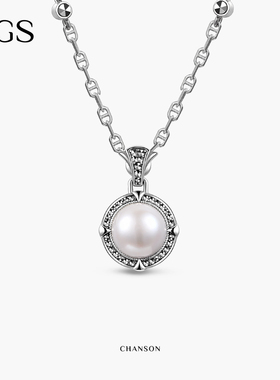MGS曼古银香颂系列珍珠项链吊坠复古精致时尚轻奢S925银女锁骨链