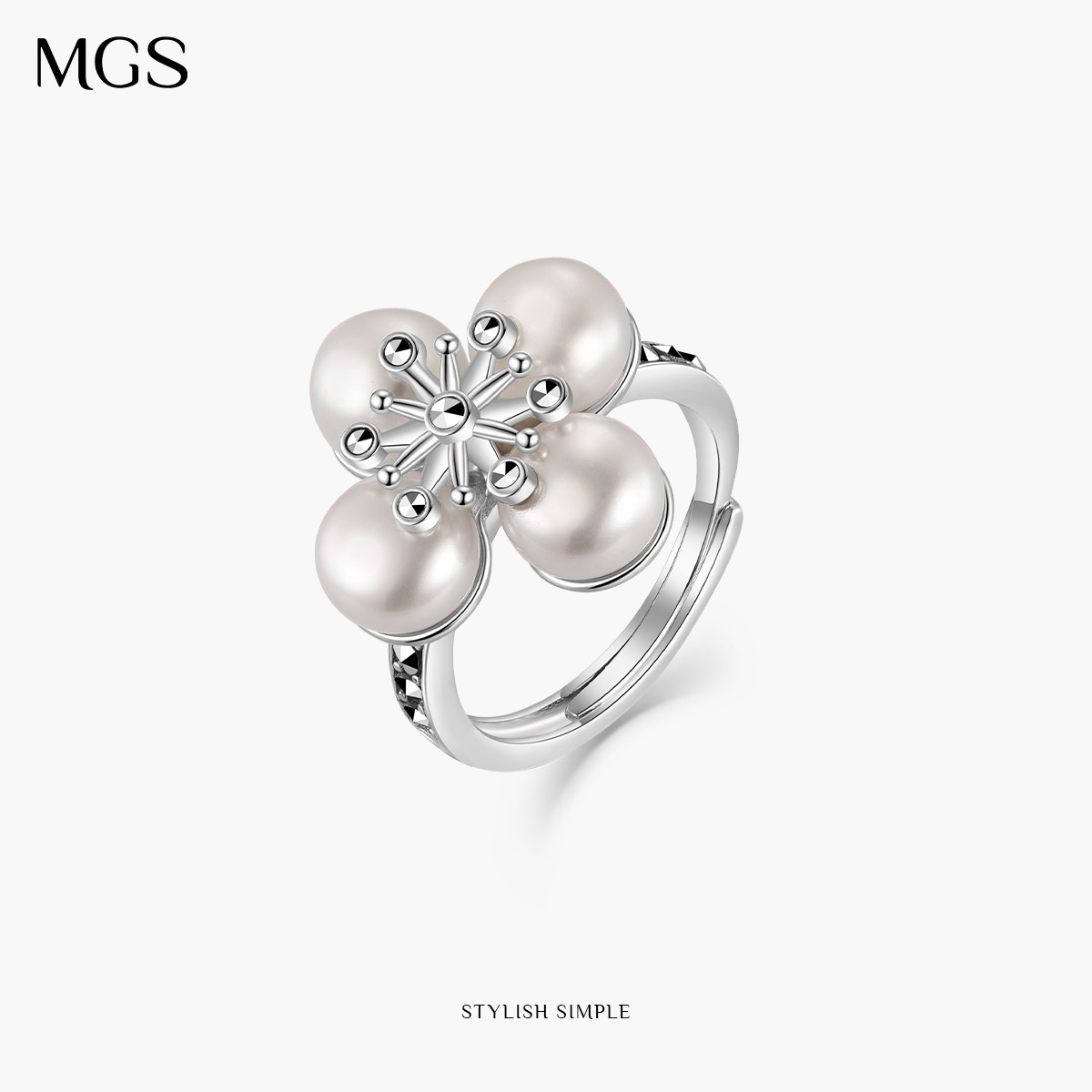MGS/曼古银雪花系列S925银淡水珍珠开口戒指女士精致优雅轻奢礼物
