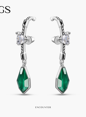 MGS/曼古银邂逅系列孔雀石耳环女季圆脸中长款ins风女神范耳饰