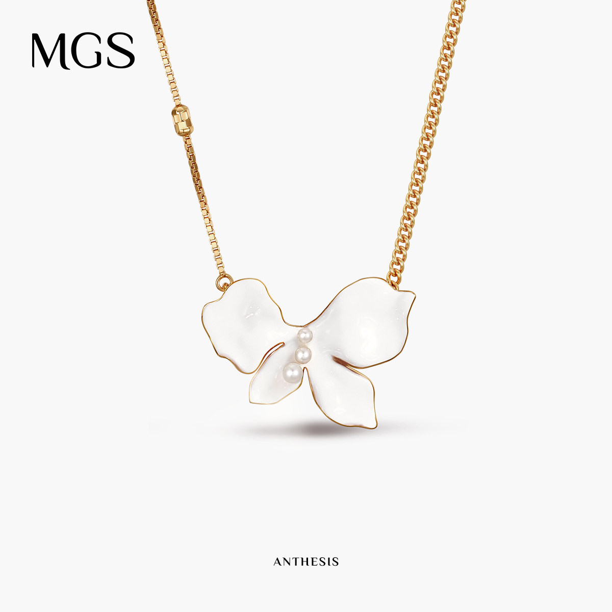 MGS曼古银陌上花开珍珠纯银山茶花项链女士高级设计感小众