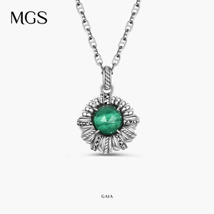 曼古银盖亚之眼孔雀石白水晶拼合石高级小众轻奢纯银项链女夏 MGS