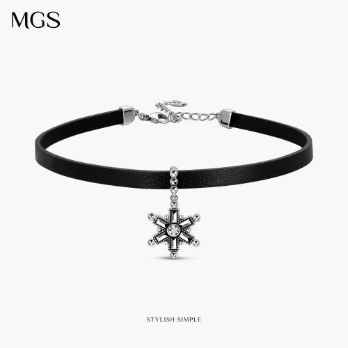 MGS雪花真皮choker女项圈锁骨链