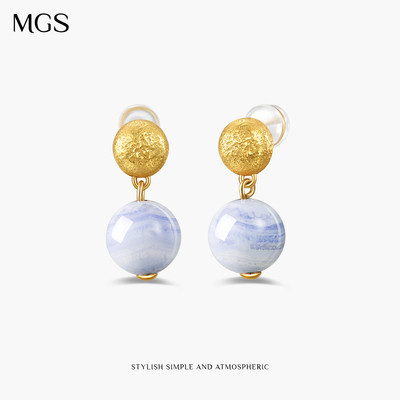 MGS/曼古银灵狐II蓝纹玛瑙凤九耳环时尚设计高级感925银耳饰礼物