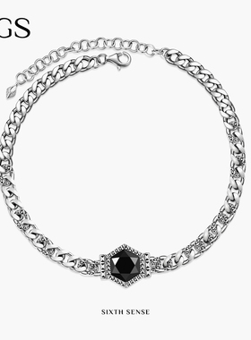 MGS/曼古银第六感系列925银黑玛瑙轻奢项链高级设计感女士锁骨链