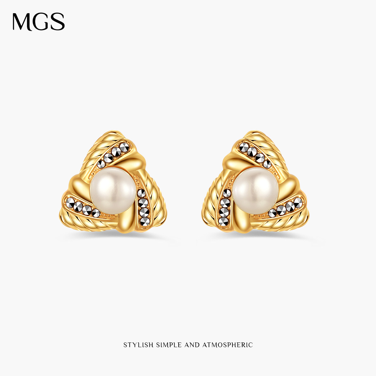 MGS/曼古银三生万物珍珠耳钉S925纯银耳环时尚耳饰送闺蜜女友