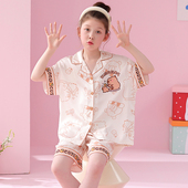 儿童睡衣女童夏季 短袖 薄款 2025新款 冰雪丝套装 中大童小女孩家居服