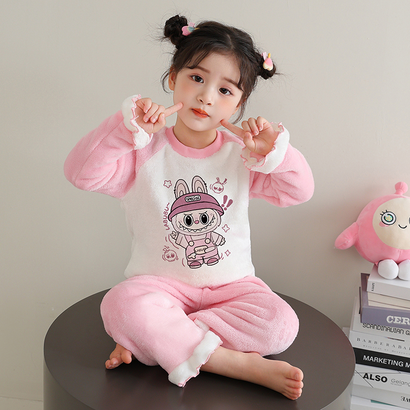 儿童睡衣女孩秋冬加厚法兰绒套装