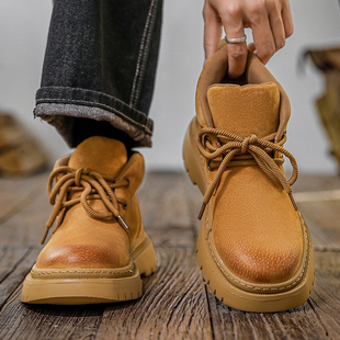 马丁靴男2025中帮鞋新款大黄靴男款头层猪皮复古休闲英伦风工装靴