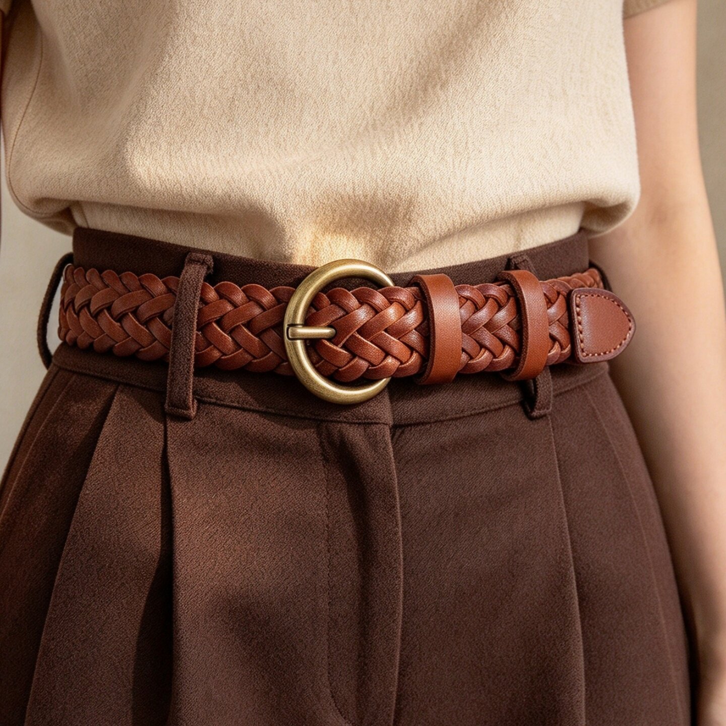 复古头层牛皮针扣女士手工腰带