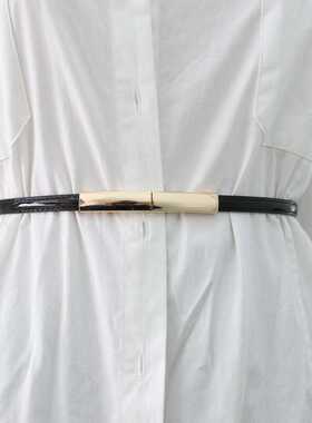 腰带女士配饰韩版细款黑色亮面气质连衣裙腰封复古简约小众风皮带