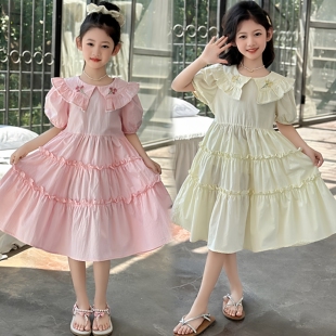 女童2026新款连衣裙夏薄款高级感中大童甜美公主风刺绣棉布裙子潮
