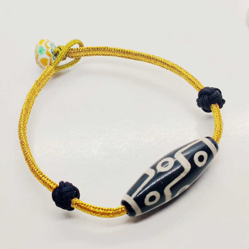 原创设计孤品手工编织金色手绳九眼天珠天然玛娜材质西藏天珠真品