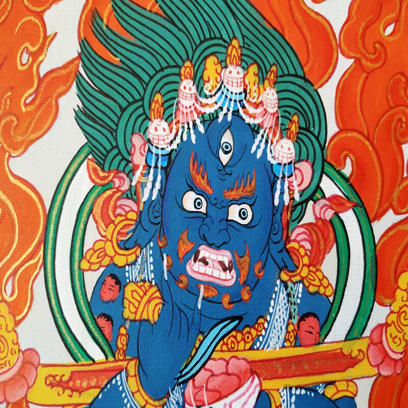 真手绘矿物原料布面唐卡画芯挂画菩萨红棒玛哈嘎拉玄关挂画家居