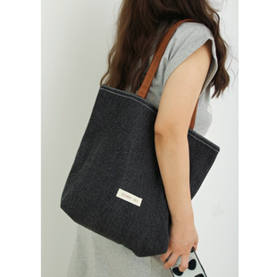 日系简约单肩包洗水牛仔包包韩ins百搭通勤休闲欧美托特包大容量