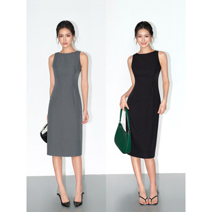 背心裙 NEVA HU瑞秋烟灰色连衣裙 聚酯纤维中长款 型连 城市通勤H版