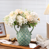 美式 复古双耳浮雕花瓶玫瑰花器客厅插花玄关电视柜高级感艺术摆件