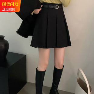 小个子高腰A字半身裙女2025秋冬显瘦学院风百褶裙西装 高级感短裙