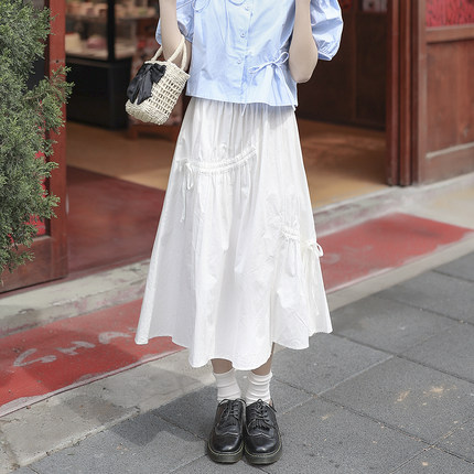 艺野系 白色半身裙女日系小个子复古工装裙设计感高腰显瘦a字裙