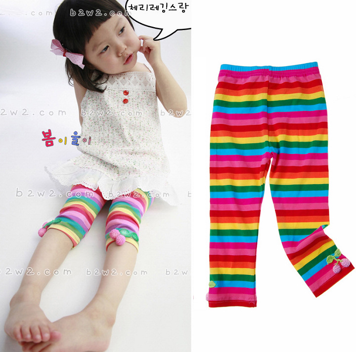 夏季薄款女童装纯棉打底裤七分裤儿童宝宝外穿百搭彩虹条纹长裤子,童装/婴儿装/亲子装,裤子,淘宝优惠券,粉丝福利购,淘宝优惠卷