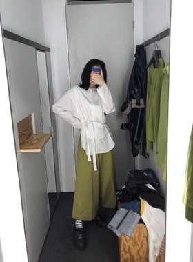 【GuiN】21春夏cos纯棉极简立领宽松绑带拼接收腰长袖白衬衫女
