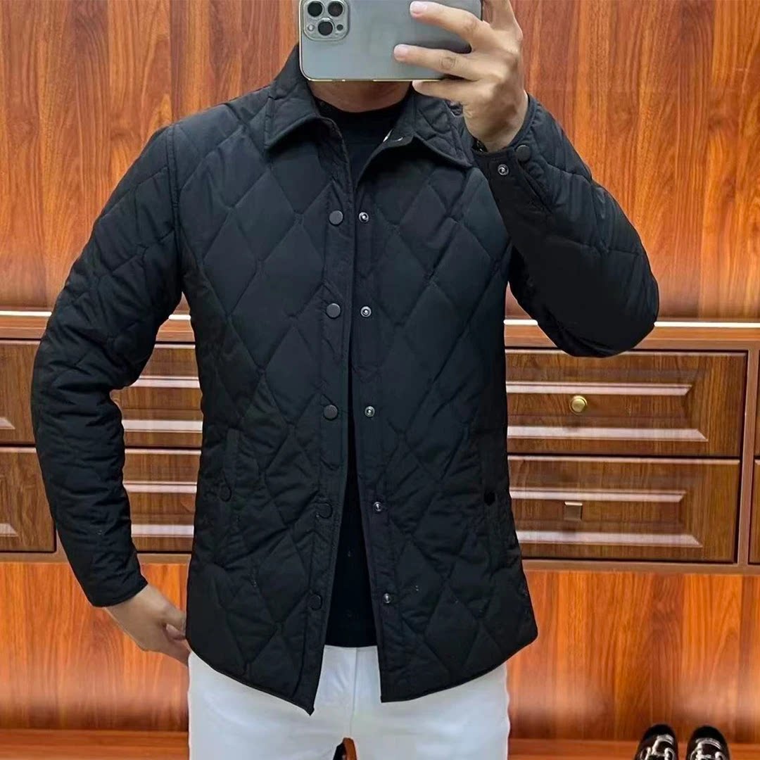 秋冬新款男士翻领轻薄棉服修身百搭商务休闲保暖外套修身显瘦棉衣